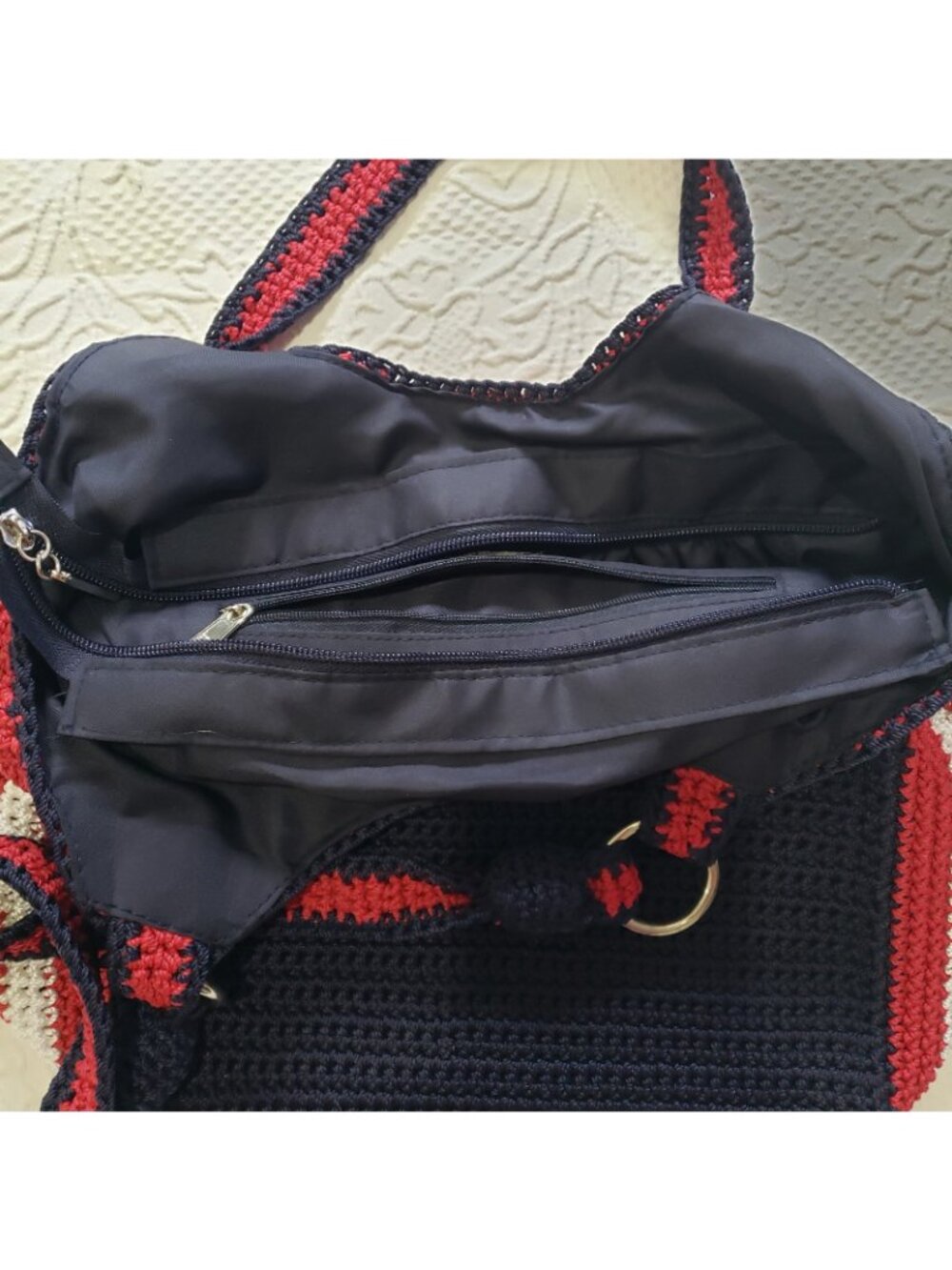The Sak Hobo Tote Bucket Handbag Large Red White Blue Patriot Flag Stars H8 - Picture 5 of 10